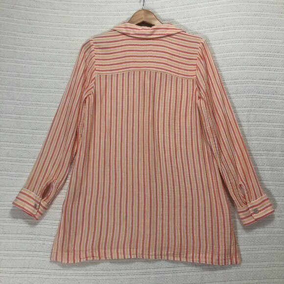 Soft Surroundings Size M Escambia Gauze Tunic Women's Coral Stripe Button Front - Picture 6 of 8